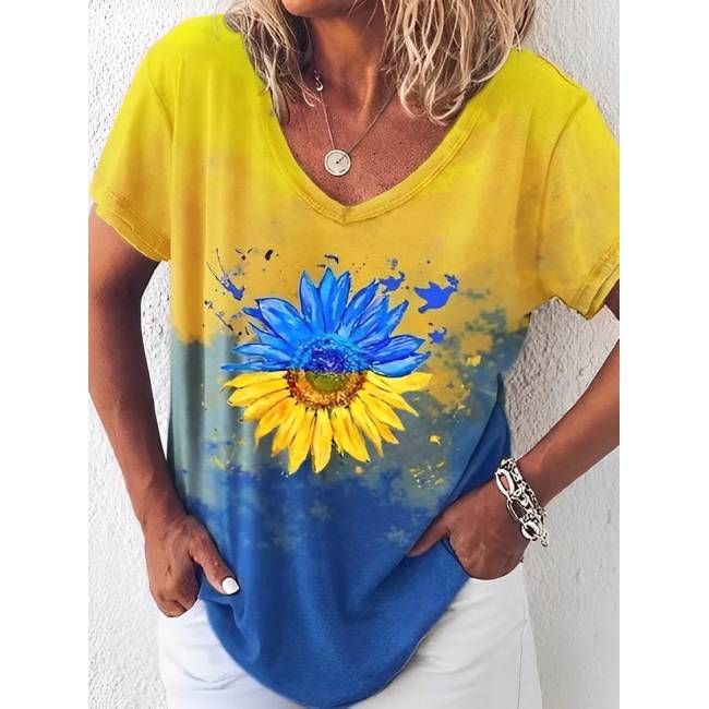 Sunflower Dreams Ombre V-Neck Tee